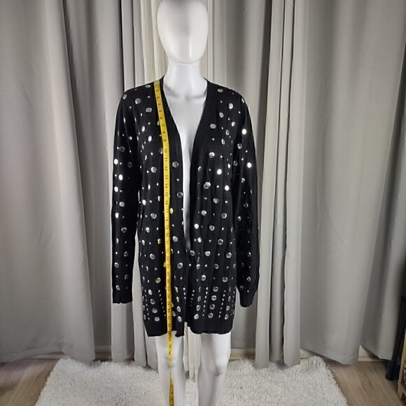 Carmen Marco Valvo Mirrored Button Open Face Black Cardigan Size XL (NWT) - Picture 5 of 13